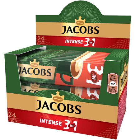 Cafea instant, Jacobs 3 in 1 Intense, 17.5 g x 24 plicuri